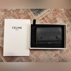 Celine black leather small trifold wallet
